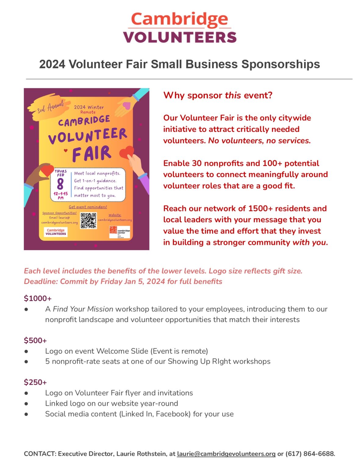 2024 Volunteer Fair Small Business Sponsorships Harvard Square